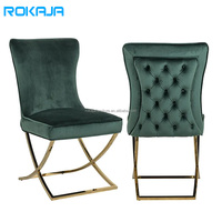 Chaise de salle à manger de luxe avec bouton velours tissu X jambe en acier inoxydable hôtel chaises de salle à manger Restaurant dîner chaise en gros