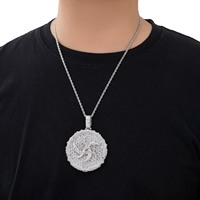 Collier tendance hip-hop avec lettres, perle d'eau douce et zircon cubique, pendentif grand disque plaqué argent pour homme