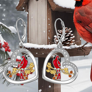 Orecchini pendenti da donna con cuore a forma di uccello Magpie, stile etnico, gioielli alla moda con fiore di prugna - Product Image 2