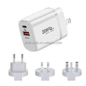 20W Fast Charger Travel Wall Charger QC3.0 Smartphone Charger USB A+<b>Type</b> <b>C</b> Dual Port Charging Block - Product Image 2
