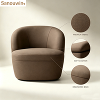 Fauteuil pivotant moderne à dossier incurvé en tissu, structure en bois massif, rotation à 360 degrés, canapé individuel pour salon ou villa