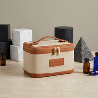 Sac cosmétique personnalisé de haute qualité à poignée étanche avec fermeture éclair pochette de maquillage en cuir Pu étui de toilette en jute recyclé étui de maquillage