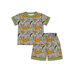 BSSO1851 Ensemble de vêtements pour bébé garçon à rayures orange sur mesure Boutique Vêtements d'été Vente en gros - Product Image 2