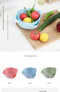 <span class=keywords><strong>Panier</strong></span> de lavage de fruits et légumes en plastique double couche créatif moderne cuisine ménage passoire Drainage pour fruits de salon - Product Image 3