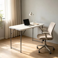 Table pliante portable en plastique robuste avec pieds métalliques pliables en deux pour salle à manger, cuisine, banquet, fête, camping, bureau, utilisation en extérieur et en intérieur