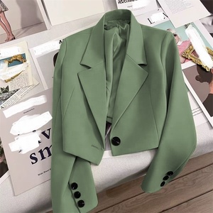 2024 Damen V-Ausschnitt Single Button Short Blazer Damenmode Mantel mit festem Muster und gewebter Methode - Product Image 6
