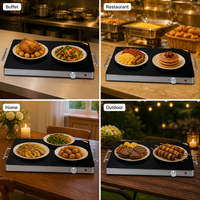 Plaque chauffante électrique 400W, plateau chauffant pour aliments, en acier inoxydable, chauffe-plat de buffet, dessus en verre trempé, commande par bouton pour cuisine et restaurant