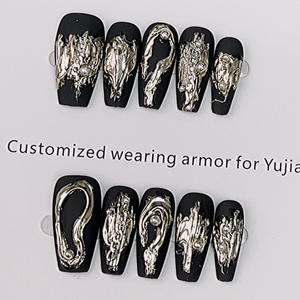 <span class=keywords><strong>Faux</strong></span> <span class=keywords><strong>ongles</strong></span> à presser Y2K Heavy Industry Square Stiletto Coffin Punk Metal DIY faits main, <span class=keywords><strong>manucure</strong></span> artificielle, prêts à poser - Product Image 2