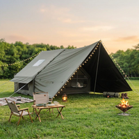 Tente de glamping en coton de 12 m² avec auvent, piquets et installation rapide pour la famille, tente gonflable pour le camping en plein air