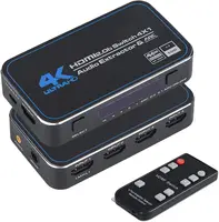 Conmutador HDMI de 4 puertos 4K a 60Hz, Selector de caja extractora de Audio con interruptor hdmi remoto inalámbrico IR 4x1