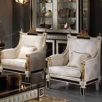 Fauteuil de luxe individuel en bois massif sculpté à la main et rembourré, style vintage, pour salon - Meuble de Foshan