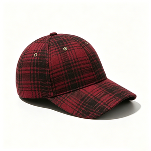 Red Black Plaid 6-Panel <b>Baseball</b> <b>Cap</b> Unisex Vintage Tartan Check Canvas Dad Hat Curved Brim Fashionable Adjustable Casual - Product Image 3