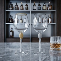 Verres à vin rouge modernes Raymond en cristal sans plomb avec bordure dorée, 550 ml, coffret cadeau