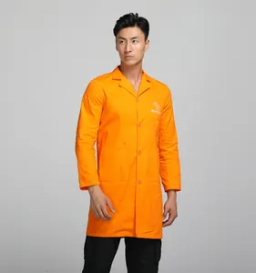 Factory Custom Professionele Oranje Kleur Wit Zwart Kleur 100% Katoen Laboratorium Lab Jas Ontwerpen Voor Ziekenhuis Artsen