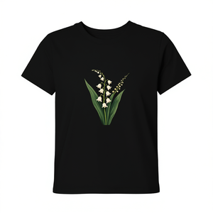 Camiseta de manga corta con estampado botánico de lirio del valle para mujer, cuello redondo, corte ajustado, estilo de moda primavera-verano Y2K - Product Image 1