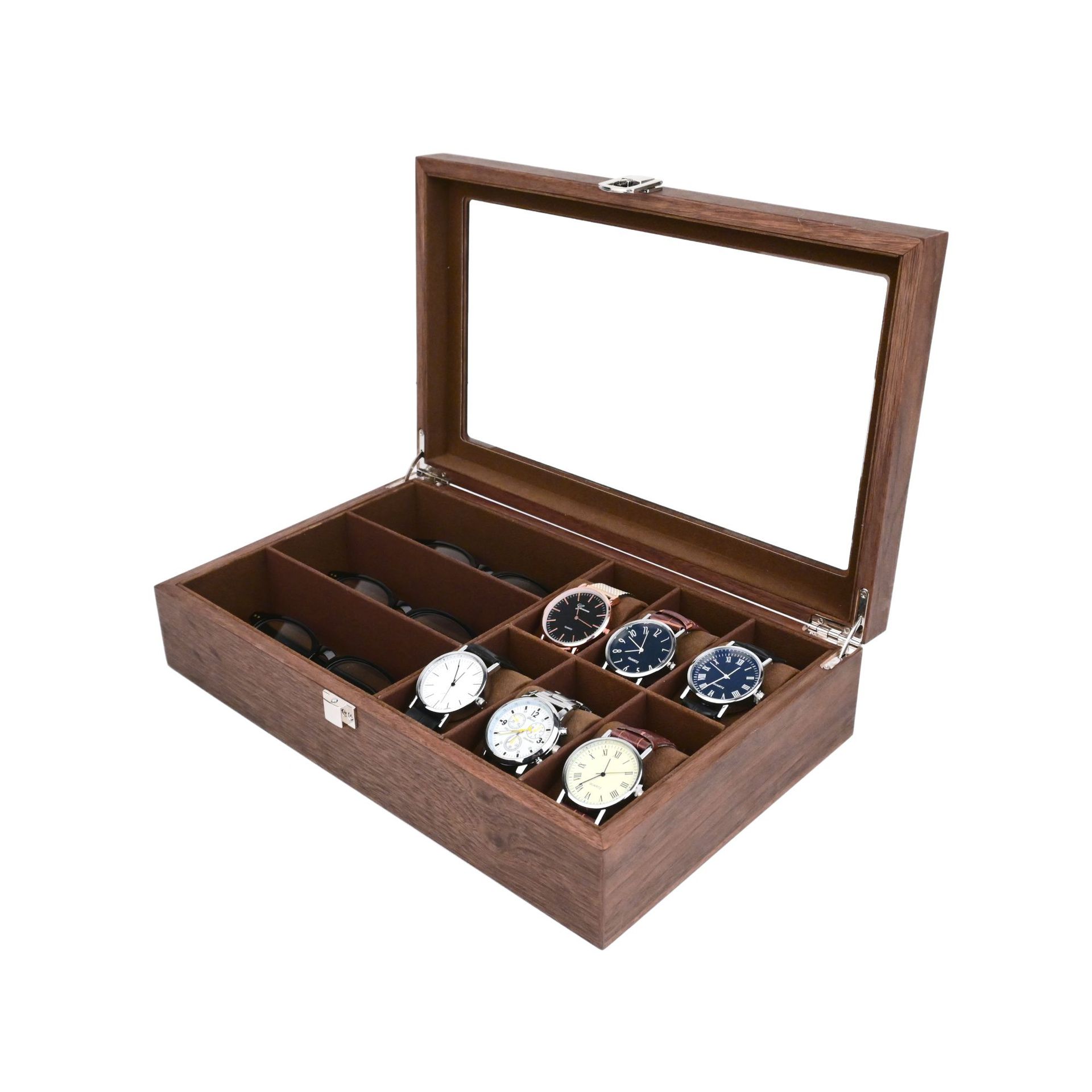 Étui à lunettes en noyer noir monocouche en bois 6+3/intérieur marron