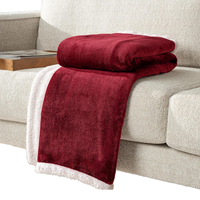 Couverture de canapé réversible en peluche tricotée douce pour homme et femme, housse de canapé confortable en hiver, Sherpa rouge bordeaux, 50x60 pouces