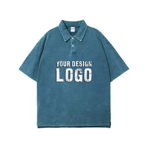 เสื้อโปโลผู้ชายสไตล์วินเทจผ้าฝ้ายลายพิมพ์แบบกำหนดเอง ทรงหลวม สตรีทฮิปฮอป ปกพับ ล้างสีแบบแอซิดวอช - Product Image 1