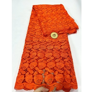 Tissu en dentelle guipure florale brodée africaine avec pierres, écologique, 5 yards MOQ pour vêtements féminins nigériens - Product Image 2