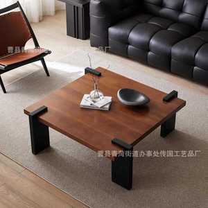 Modern Solid Wood Square Coffee <b>Table</b> Natural Black <b>Brown</b> Wabi Sabi Style Living Room Furniture - Product Image 5