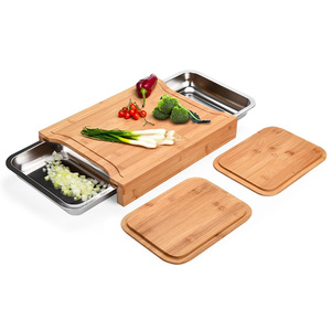 Planche à découper en bambou rectangulaire avec plateau coulissant en acier inoxydable, multifonctionnelle, pour fruits, légumes et autres. - Product Image 2