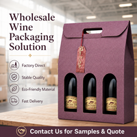 Sac cadeau élégant texturé pour trois bouteilles de vin avec poignée découpée, fenêtre de présentation et service de marquage personnalisé pour cadeaux de cave à vin