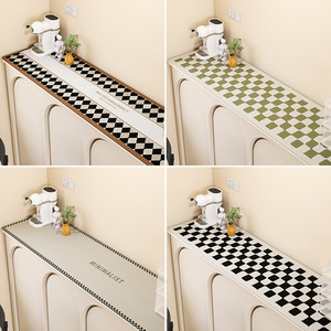 Tapis de protection rectangulaire en PVC de qualité supérieure, à carreaux et rayures, moderne, lavable, résistant à l'huile et imperméable, pour buffet - Product Image 2