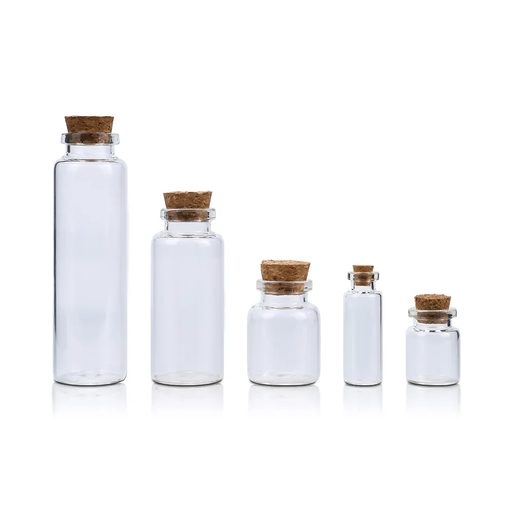 Wholesale 5ml 10ml 15ml 20ml 30ml 50ml 100ml Clear Glass Vial Bottle DIY pendant Wishing glass bottle with cork stopper