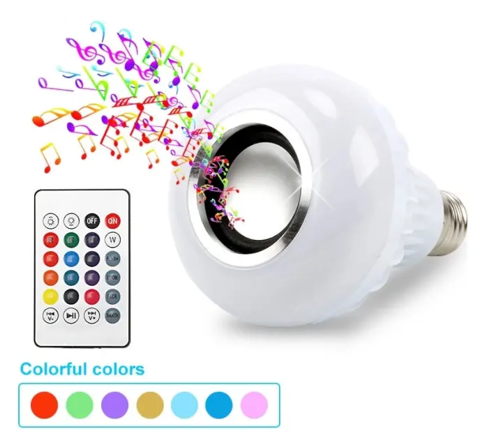 RGB E27 Bohlam Led Remote Control, Lampu Led Berkedip Nyala, Speaker Jaring Cerdas
