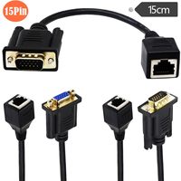 Kabel Ekstensi VGA RJ45 Female 15-Pin Male/Female 15CM PVC Braid Shielding Ethernet LAN Konsol Multimedia Video Komputer