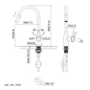 Grifo de cocina <span class=keywords><strong>UPC</strong></span> de alta calidad, grifo de cocina de agua fría y caliente, cabezal de pulverización extraíble, grifos mezcladores de cocina de una sola palanca - Product Image 6