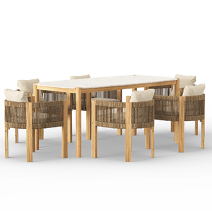 Modern Resort Balcony Furniture Luxury Rope Weaving Outdoor <strong>Patio</strong> Teak Wood Dining <strong>Table</strong> and Chair - Product Image 1