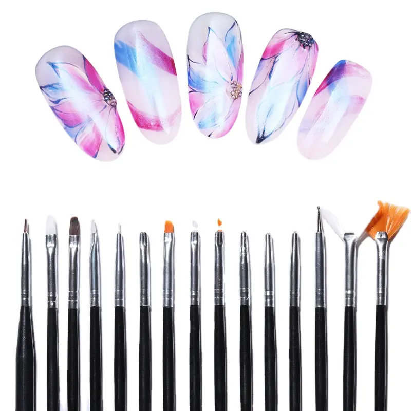 Nail Art Brushes Set 15 Stück Nagel bürsten Round Oval Gel Builder Nail Art Tools Liner Brush Acryl