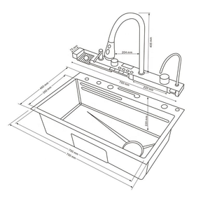 Évier de cuisine <span class=keywords><strong>cascade</strong></span> en acier inoxydable 304 noir Nano <span class=keywords><strong>avec</strong></span> écran numérique, lave-tasses, poste de travail et planche à découper intégrée - Product Image 6