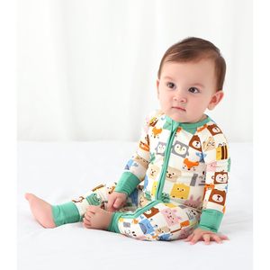 Mono de bebé al por mayor de manga larga con estampado de animales, de viscosa de bambú, de una pieza, para bebés y niños pequeños, unisex, suave y transpirable - Product Image 5