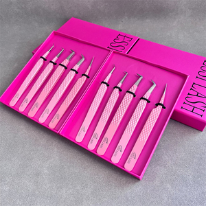 Venta al por mayor superventas volumen pestañas Pesta como bandeja pestañas pinzas de punta de fibra pinzas de extensión de pestañas de embalaje personalizado - Product Image 2