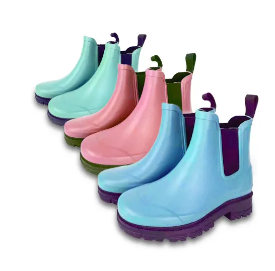 Rainy Season Products Custom LOGO Waterproof Ankle Rubber Shoes Wellies Rain Boots Women Chelsea Boots for Ladies