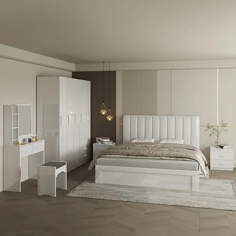 1.5 M lit complet nordique blanc reine taille chambre ensembles luxe moderne rembourré en bois lit ensemble meubles chambre ensemble