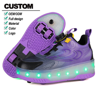 Chaussures de roller à 4 roues pour enfants avec lumières LED, semelle intermédiaire en EVA et semelle extérieure en TPR, tige en Lycra, pour usage extérieur, garçons et filles, chaussures de sport