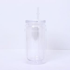 Custom Logo 16oz <b>Plastic</b> Mason Tumbler Double Wall Reusable with Straw for Smoothie Milkshake Juice - Product Image 4