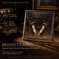 Vitrine de présentation antique en bronze 90 mm, porte-menu de table, vitrine d'herbier, cadre métallique carré en verre, décoration artistique rustique vintage