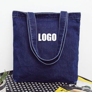 Hot Sale Reusable New Canvas Fabric Shopping <b>Bag</b> Women's Fashion Shoulder Jean Plain Tote Large Capacity Denim <b>Bags</b> - Product Image 1