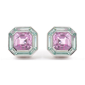 Boucles d'oreilles clous carrées de style <span class=keywords><strong>euro</strong></span>-américain, en or véritable 18 carats avec saphir rose de laboratoire, pierre précieuse rose taille Asscher - Product Image 1