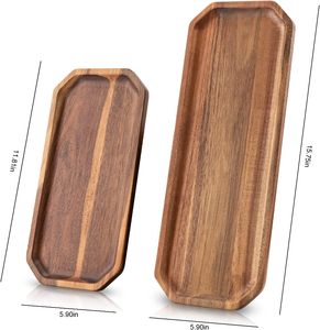 Juego de 2 Bandejas Rectangulares de Madera de Acacia Maciza de 16 y 12 Pulgadas, Modernas y Sostenibles, para Postres, Alimentos, Verduras, Frutas y Charcutería - Product Image 5