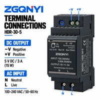 Alimentation à découpage AC/DC ultra-mince industrielle ZGQNYI SMPS 5VDC HDR-30-5 à montage sur rail DIN pour panneaux de commande et instrumentation