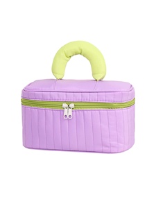 Trousse de Toilette Matelassée en Textile Rayée Violette avec Fermeture Éclair, Capacité Moyenne, Organisateur de Maquillage de Voyage, Vente en Gros - Product Image 1