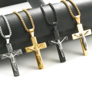 Collar con Colgante <span class=keywords><strong>de</strong></span> Cruz <span class=keywords><strong>de</strong></span> <span class=keywords><strong>Jesucristo</strong></span> en Acero Inoxidable para Hombre y Mujer, Color Plata, Oro y Negro, Estilo Hip Hop, Amuleto Religioso - Product Image 3