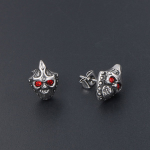 <b>Titanium</b> Steel Skull <b>Stud</b> Earrings Red Eye Bezel Setting Party Fashion Jewelry CF102 - Product Image 3