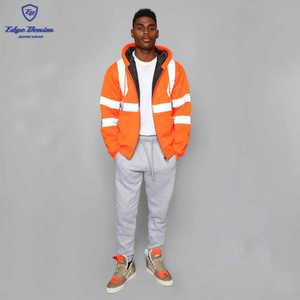 Venta al por mayor de ropa al aire libre <span class=keywords><strong>zip</strong></span> up hoodie naranja Capucha con cordón lado bolsillos de mano - Product Image 4