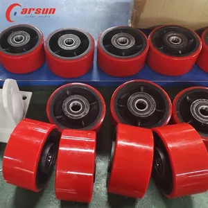 4 5 6 8 Inch Red Pu Cast Iron Core Trolley Wheel Heavy Duty Industrial Caster Wheels